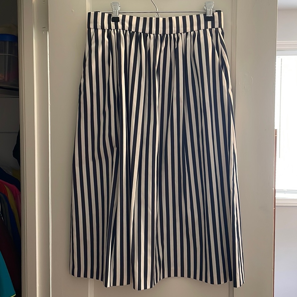 Zara Navy & White Midi Skirt
